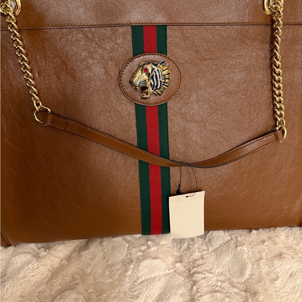 GUCCI RAJAH LEATHER TOTE Brown